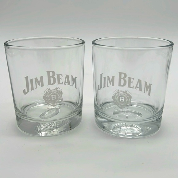 Jim Beam Bourbon Clear Rocks Glass Set with Heavy Base - Basketball & Football - Picture 1 of 8
